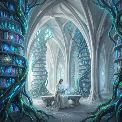 Био-органическая библиотека будущего — AI промт для Nano Banana Pro