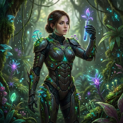 Био-панк ученый в джунглях — AI промт для Nano Banana Pro