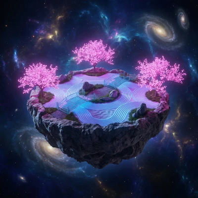 Биолюминесцентный дзен-сад в космосе — AI промт для Nano Banana Pro