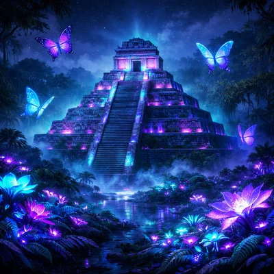 Биолюминесцентный джунглевый храм — AI промт для GPT Image 1.5