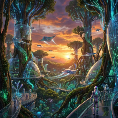 Биомеханическая цивилизация — AI промт для Nano Banana Pro