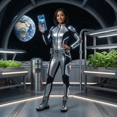 Блогер-путешественник на Лунной базе — AI промт для Nano Banana Pro