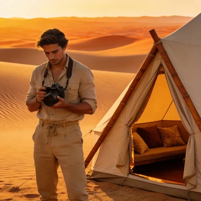 Блогер-путешественник в пустыне Сахара — AI промт для Seedream 4.5