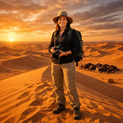 Блогер-путешественник в пустыне Сахара — AI промт для GPT Image 1.5