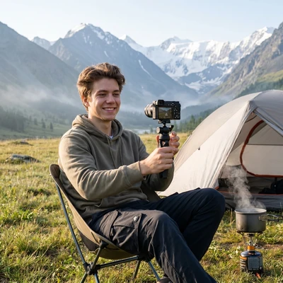 Блогер: Жизнь в горах — AI промт для Nano Banana Pro