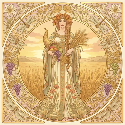Богиня урожая в стиле Ар-нуво — AI промт для Nano Banana Pro