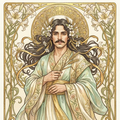 Богиня урожая в стиле ар-нуво — AI промт для Nano Banana Pro