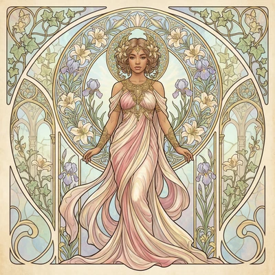 Богиня в стиле ар-нуво — AI промт для Nano Banana Pro