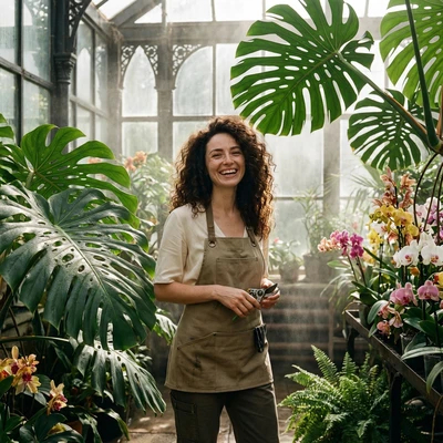 Ботаник в тропической оранжерее — AI промт для Nano Banana Pro