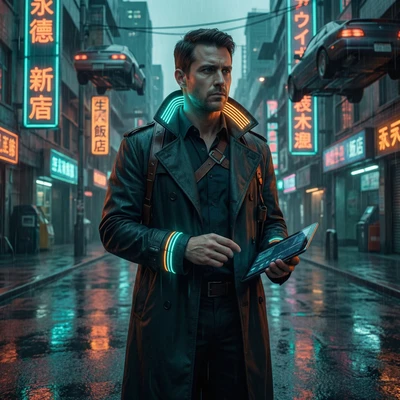 Детектив будущего на неоновой улице — AI промт для Nano Banana Pro