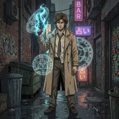 Детектив в стиле Аниме 90-х: Охотник на демонов — AI промт для Nano Banana Pro