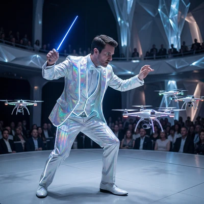 Дирижер футуристического оркестра — AI промт для Nano Banana Pro