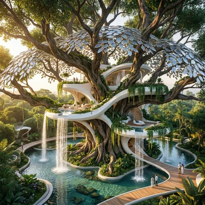 Дом-дерево в стиле Соларпанк — AI промт для Nano Banana Pro