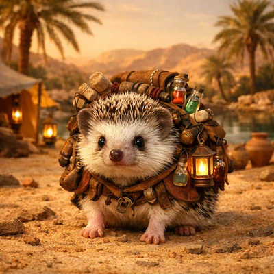 Домашний питомец как «Бродячий торговец» — AI промт для GPT Image 1.5