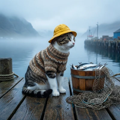 Древнескандинавский кот-рыболов — AI промт для Nano Banana Pro