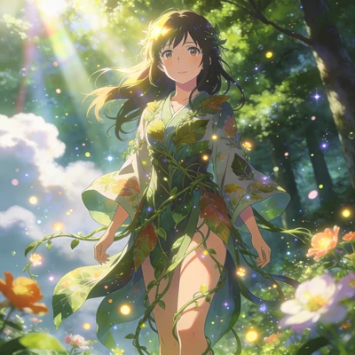 Дриада в стиле аниме Макото Синкая — AI промт для Seedream 4.5