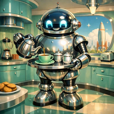 Дройд-помощник в стиле мультфильмов 50-х — AI промт для GPT Image 1.5