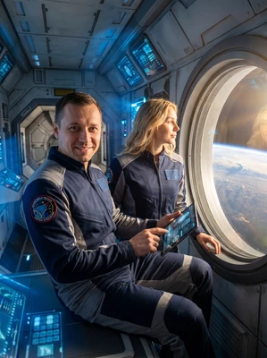 Экипаж орбитальной станции — AI промт для Nano Banana Pro