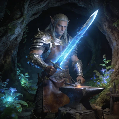 Эльфийский кузнец в Лесном Королевстве — AI промт для Seedream 4.5