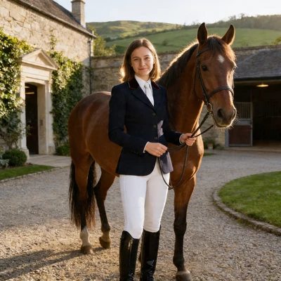 Элитная наездница в загородном поместье — AI промт для Seedream 4.5