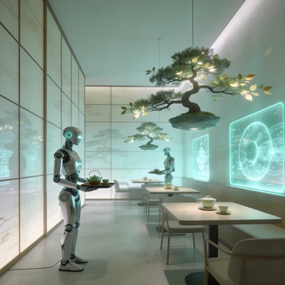 Эстетика кофейни «Кибер-Дзен» — AI промт для Seedream 4.5