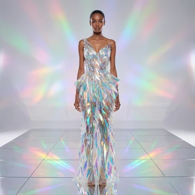 Фэшн-съемка в стиле «Жидкий Хрусталь» — AI промт для Nano Banana Pro