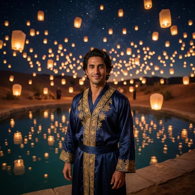 Фестиваль фонарей в пустыне Оазис — AI промт для Nano Banana Pro