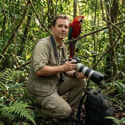 Фотограф в диких джунглях — AI промт для Nano Banana Pro