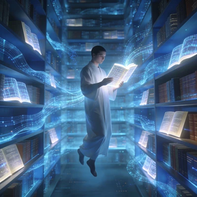 Футуристическая библиотека данных — AI промт для Seedream 4.5