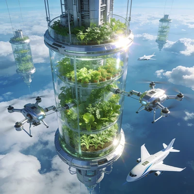 Футуристическая ферма в облаках — AI промт для Seedream 4.5