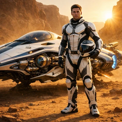 Футуристичный гоночный болид и пилот — AI промт для GPT Image 1.5