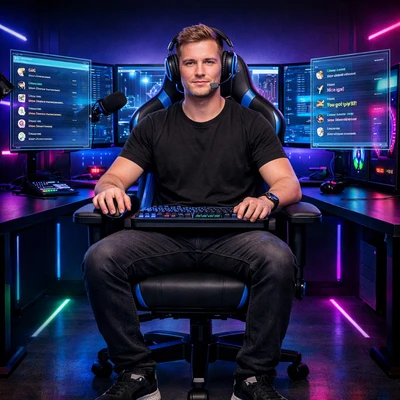 Футуристичный Twitch-стример — AI промт для GPT Image 1.5