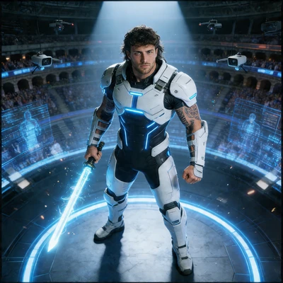 Гладиатор футуристической арены — AI промт для Seedream 4.5