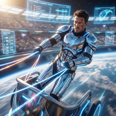 Гладиатор на гонках будущего — AI промт для Nano Banana Pro