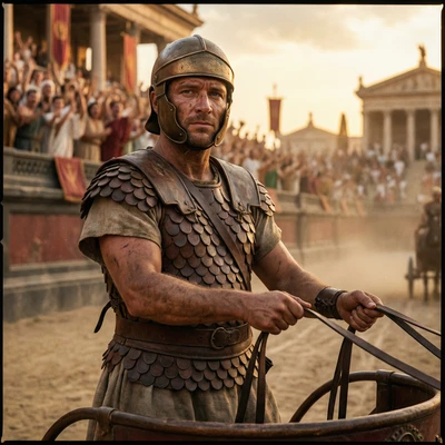 Гладиатор на гонках колесниц Ben-Hur — AI промт для Nano Banana Pro