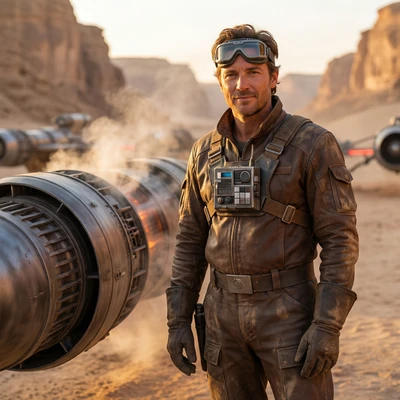 Гладиатор на гонках в стиле «Звёздных войн» — AI промт для Nano Banana Pro