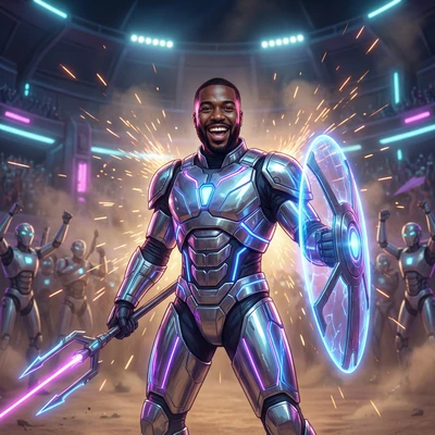 Гладиатор в футуристической арене смерти — AI промт для Nano Banana Pro