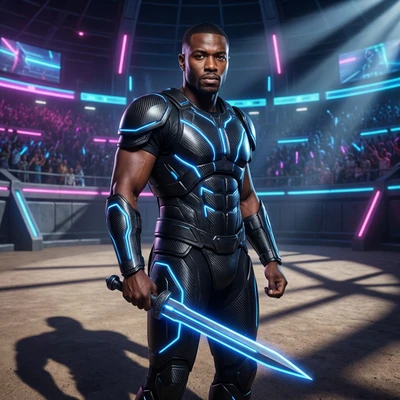 Гладиатор в футуристическом Колизее — AI промт для Nano Banana Pro