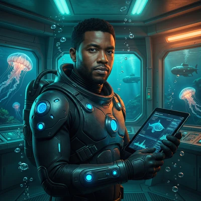 Глубоководный биолог будущего — AI промт для Nano Banana Pro