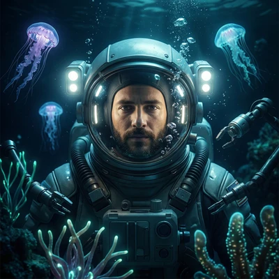 Глубоководный биолог в экзокостюме — AI промт для Nano Banana Pro