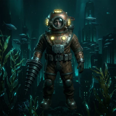 Глубоководный дайвер в стиле Bioshock — AI промт для Nano Banana Pro