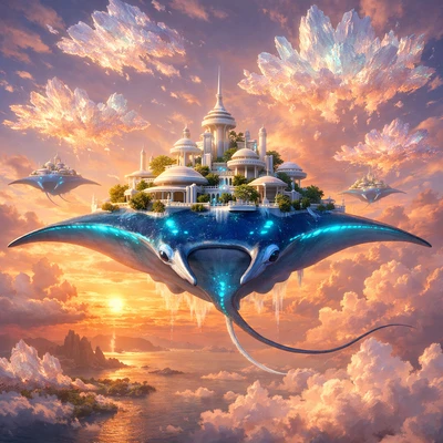 Город на летающих скатах — AI промт для GPT Image 1.5