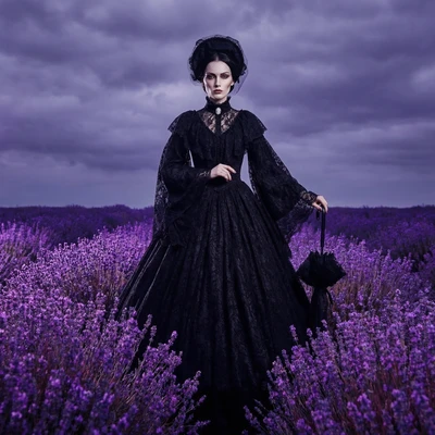 Готическая модель в лавандовом поле — AI промт для Nano Banana Pro