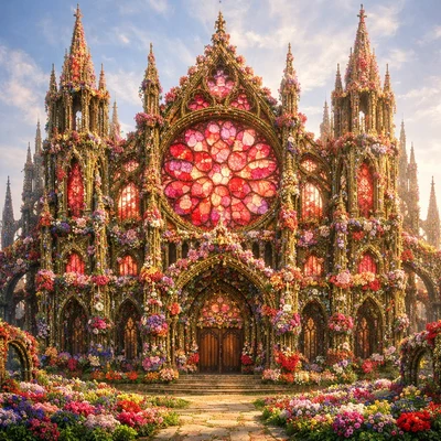 Готический собор из живых цветов — AI промт для GPT Image 1.5