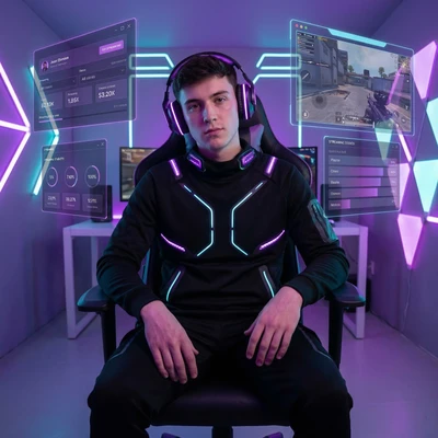 Интервьюер в футуристичном VR-пространстве — AI промт для Nano Banana Pro