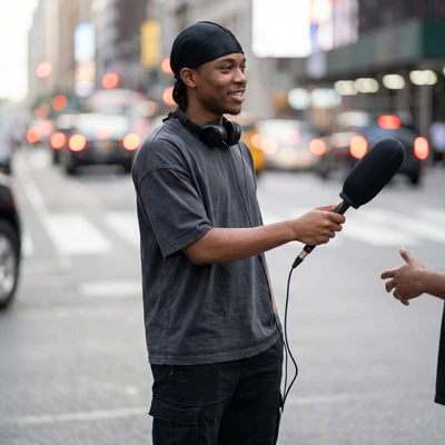 Интервьюер в стиле уличного подкаста — AI промт для Nano Banana Pro