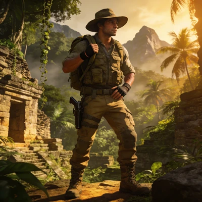 Исследователь джунглей в стиле Uncharted — AI промт для Seedream 4.5