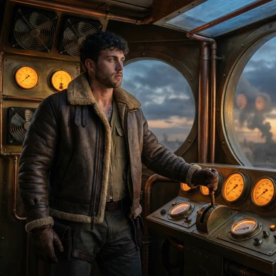 Капитан дирижабля в стиле дизельпанк — AI промт для Nano Banana Pro