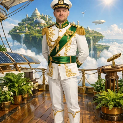 Капитан дирижабля в стиле Соларпанк — AI промт для GPT Image 1.5