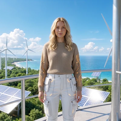 Хранительница маяка в Solarpunk — AI промт для Nano Banana Pro